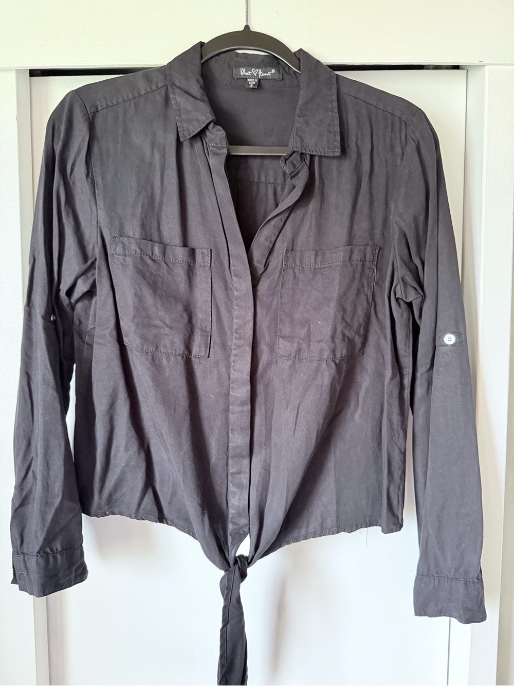 Velvet Heart Black Tie-Front Button Down Shirt